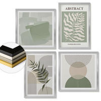 WANDBILDER 4er Set - 50x50 cm & 40x60 cm Silberner Rahmen - Botanische Boho-Abstraktionen - Silberfarben, Kunststoff (50/50cm) - ArtPrintCave