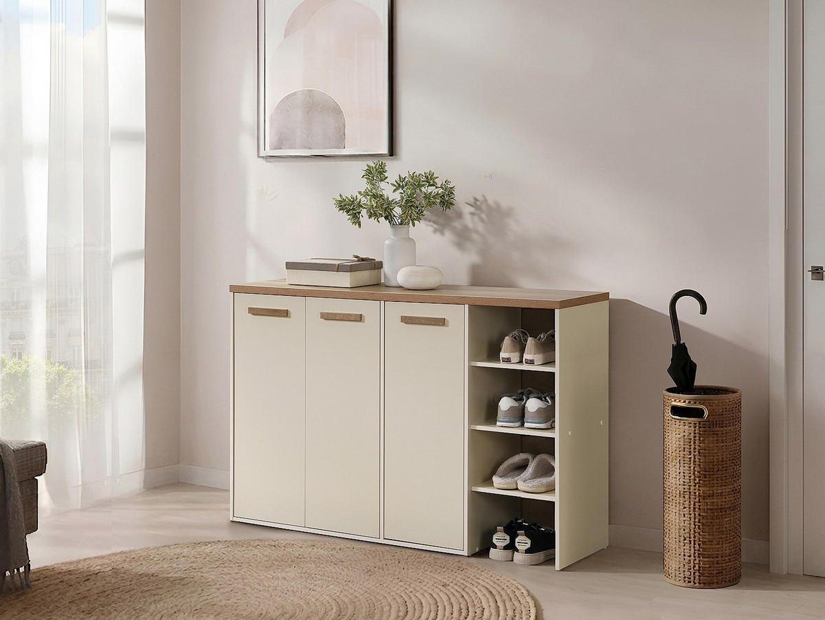 SCHUHSCHRANK - 120 cm x 30 cm - holz - beige, naturfarben hell Skaido - Beige/Naturfarben, Holz (120/80/30cm) - Vente-Unique
