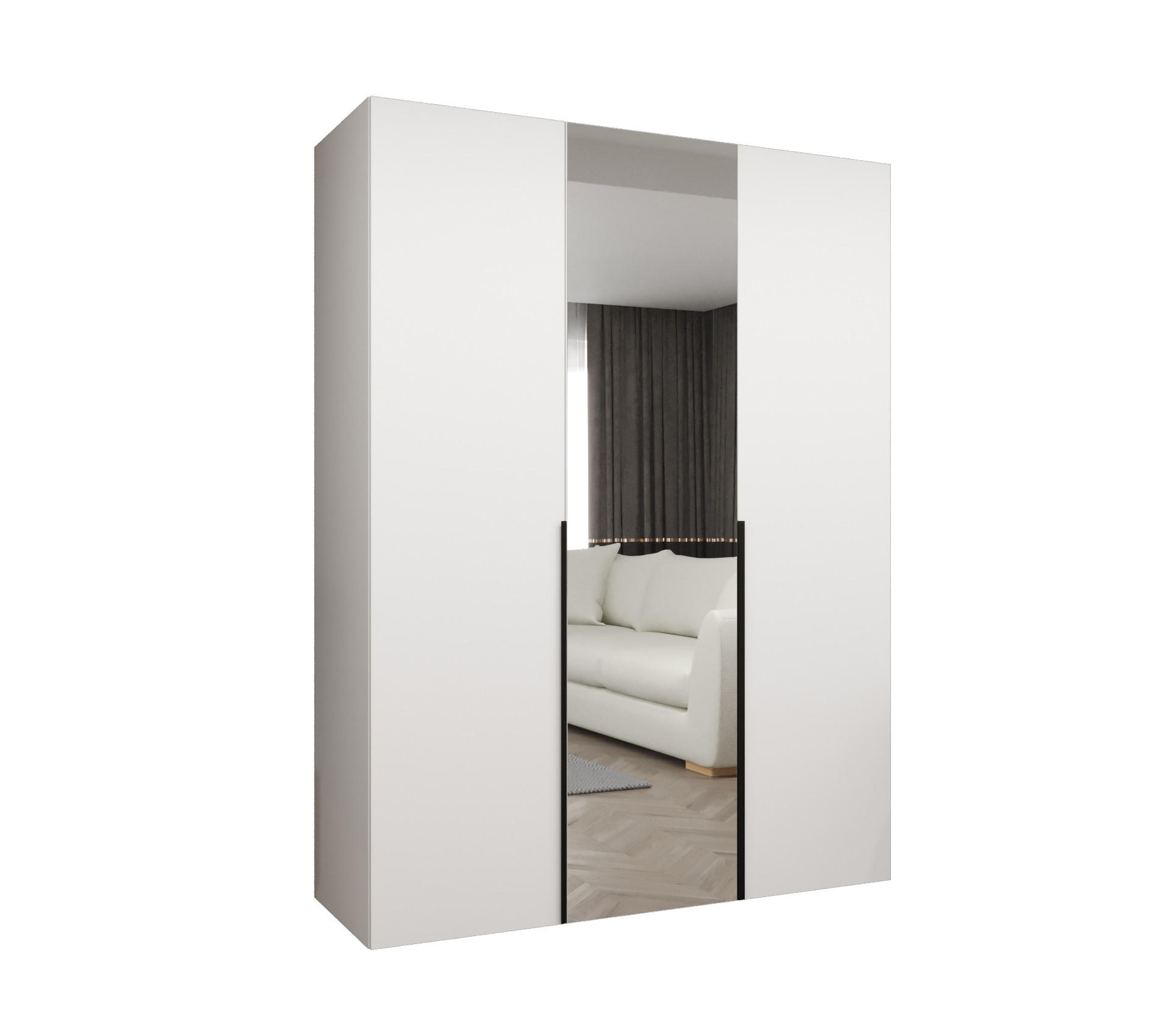 DREHTÜRENSCHRANK 202/150/52 3-türig - Schwarz/Weiß, Holz (150/202/52cm) - Abiks Möbel