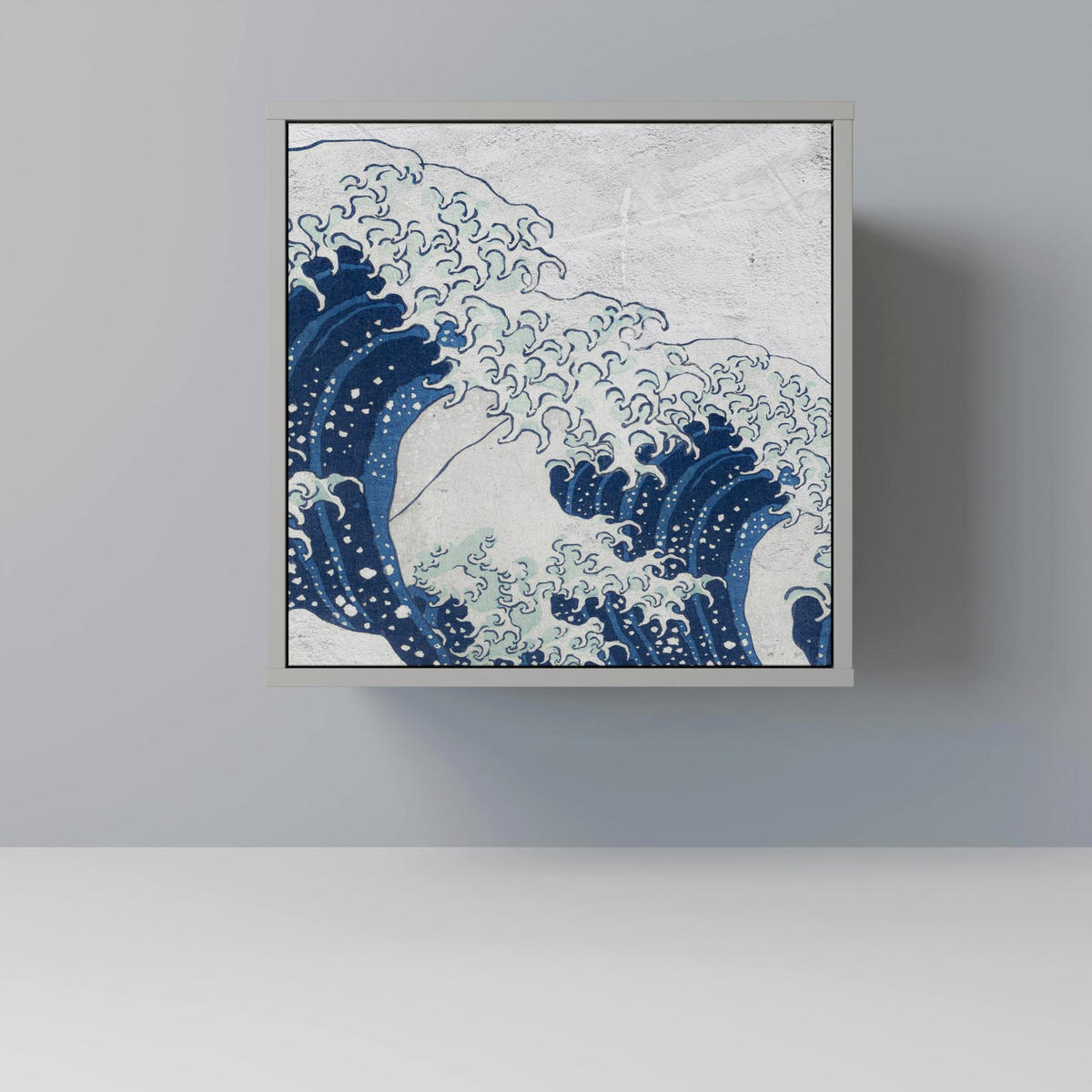 SIDEBOARD THE GREAT WAVE AT KANAGAWA, Grau, 57,5x42x75,5 cm, Goldfarbene Metallfüße - Goldfarben/Multicolor, Holzwerkstoff/Metall (57.5/75.5/42cm) - SpaceRebels