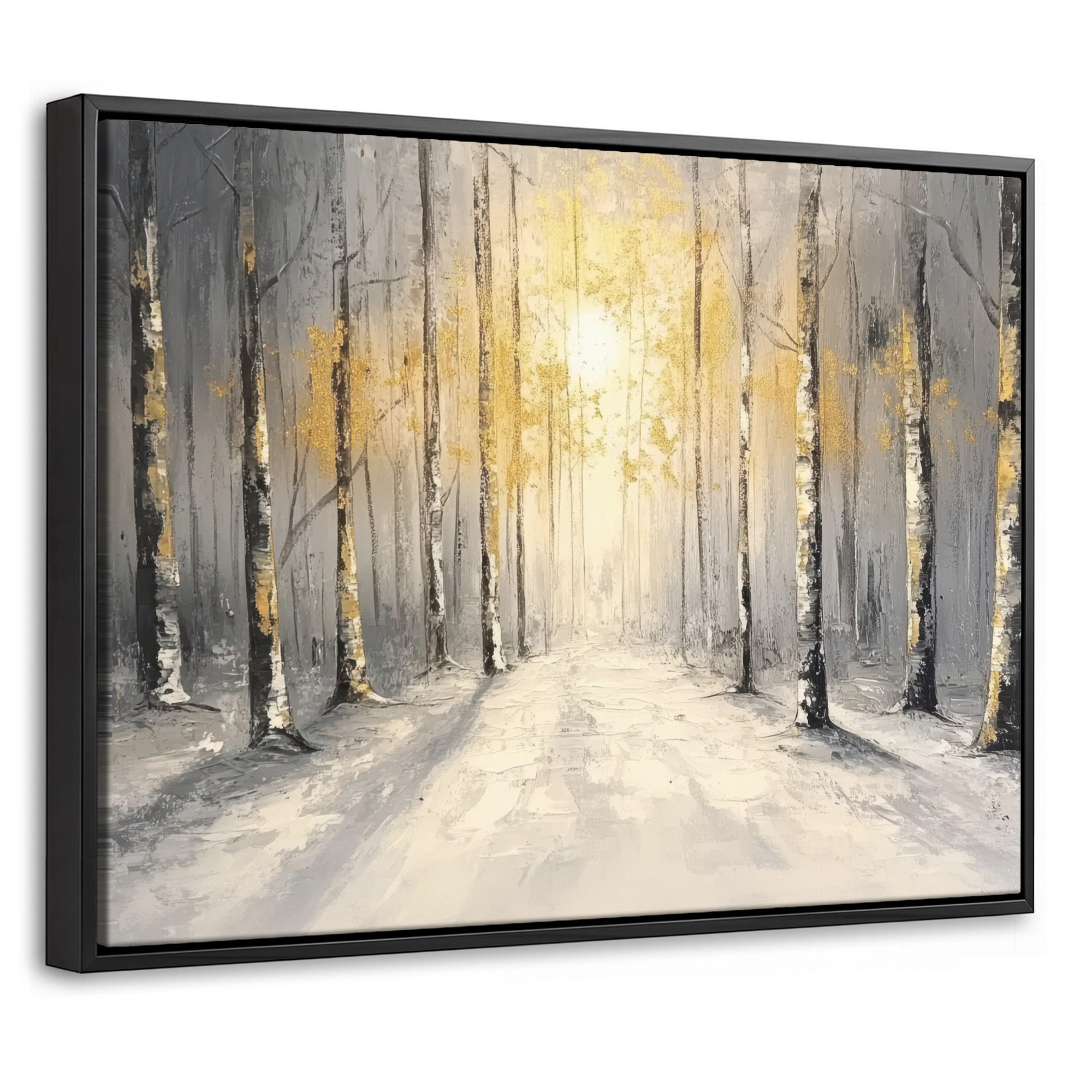 LEINWAND Bilder mit Rahmen - Winter - Abstrakt - Schnee - Natur - Sonne - 40x30 - Grau, Textil (40/30cm) - MuchoWow