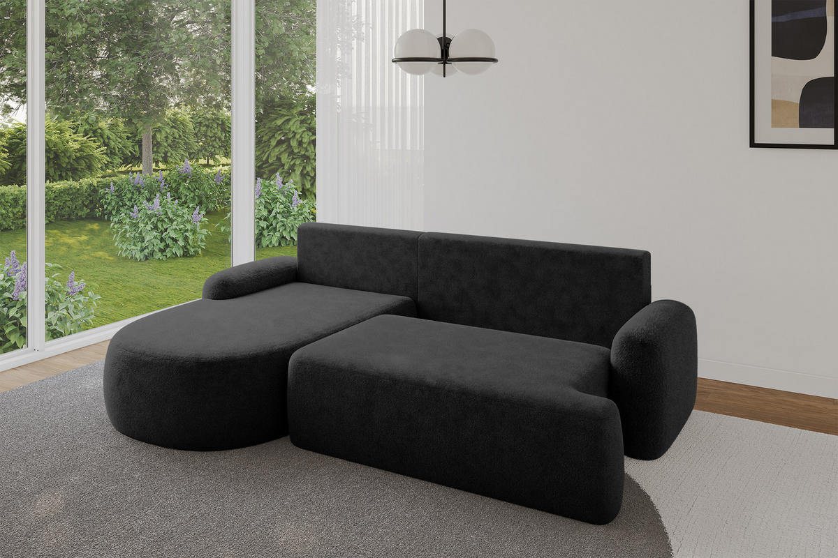 ECKSOFA mit Schlaffunktion und Bettkasten LIRA-L - 264x172x89 Schwarz - Schwarz, Holzwerkstoff/Textil (264/172cm) - ALTDECOR