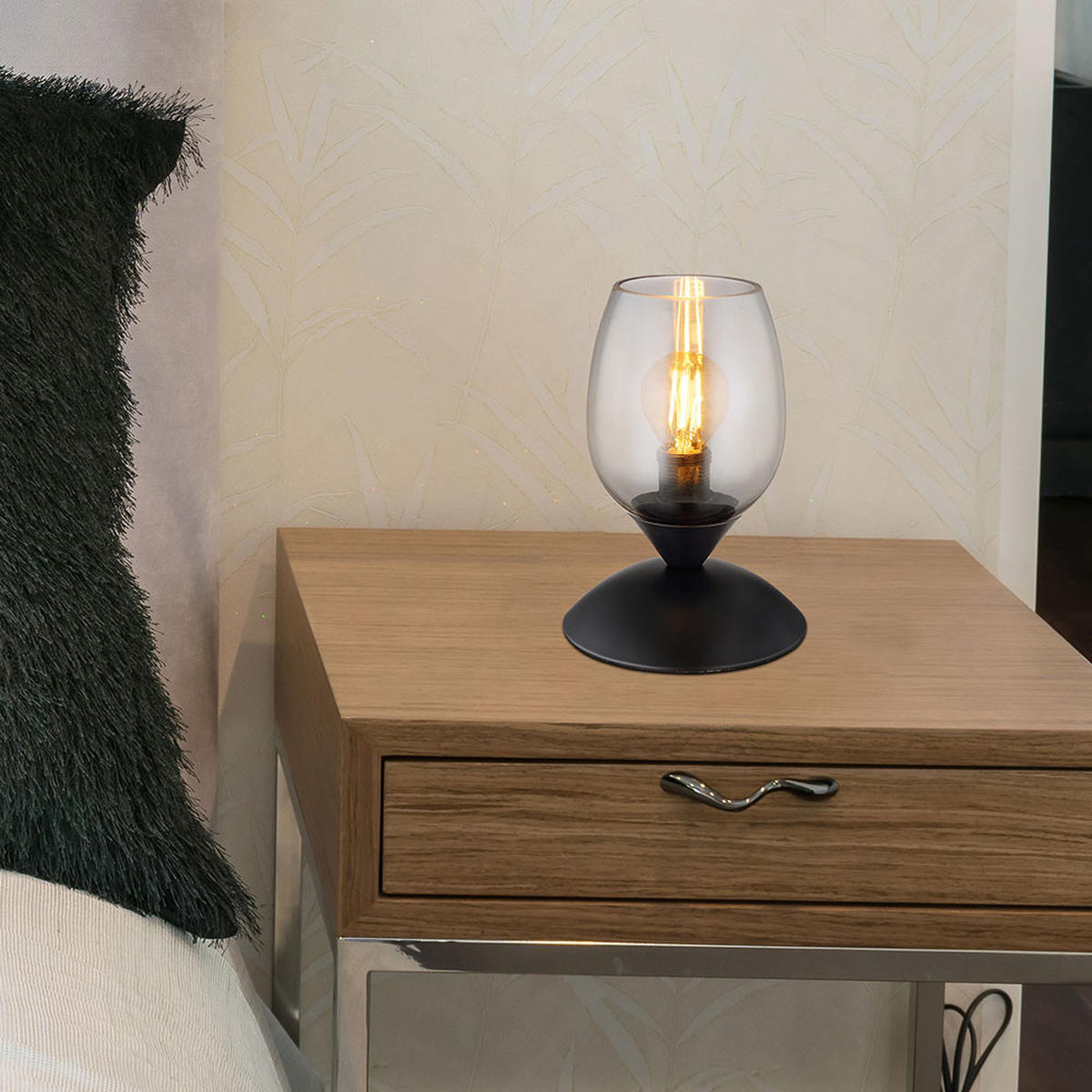 TISCHLEUCHTE Glas Rauch Schwarz - Schwarz, Glas (12.5/12.5/18cm) - Globo Lighting