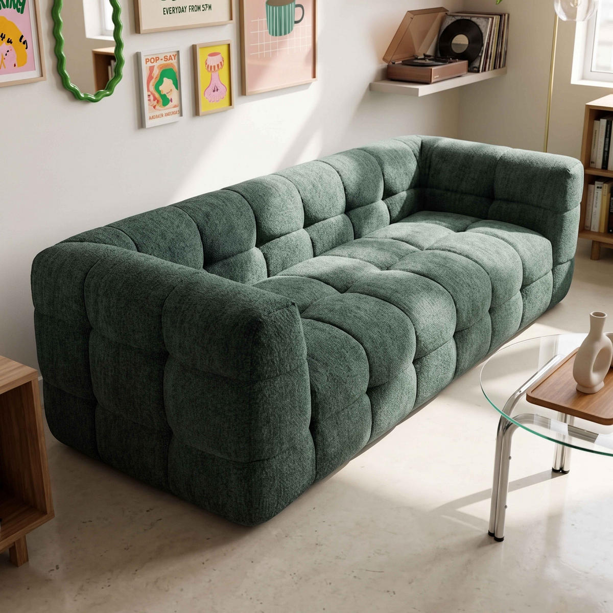 SOFA 3-Sitzer, Grün - Grün, Holz/Textil (228/69/102cm) - Oviala