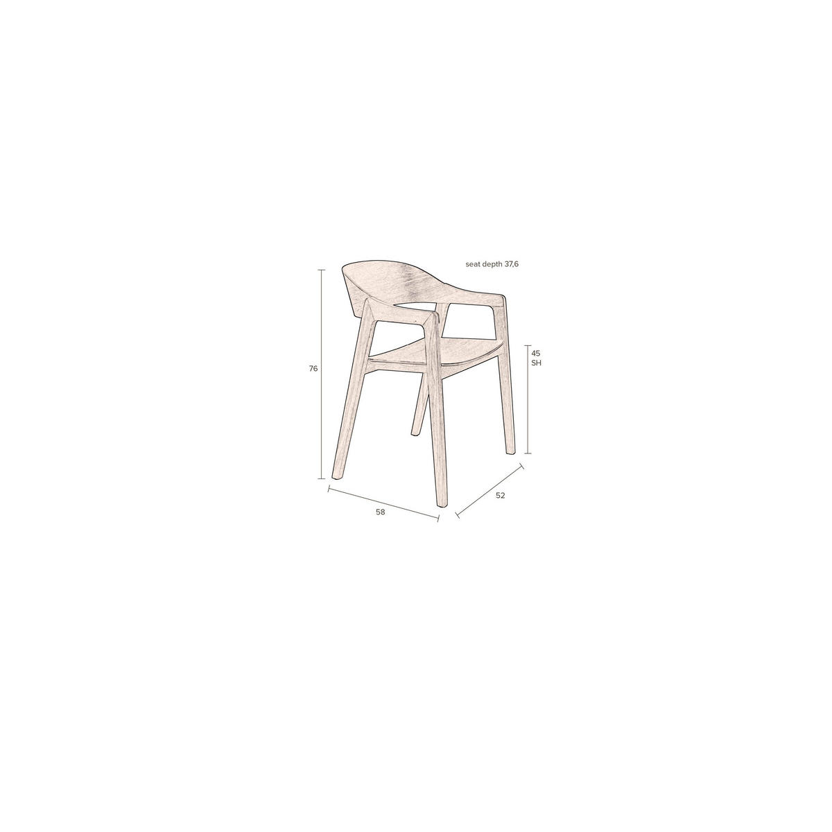 ESSZIMMERSTUHL Westlake Armlehne Walnussfarbe - 2 er Set - Braun, Holzwerkstoff (58/76/52cm) - Dutchbone