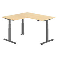 ECKSCHREIBTISCH elektrisch höhenverstellbar L-Form 160/160/74 cm in Ahornfarben/Graphitfarben - Ahornfarben/Graphitfarben, Holzwerkstoff (160/160/74cm) - bümö