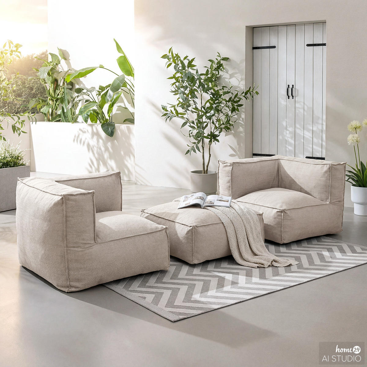 LOUNGEGRUPPE - 3-teilig - Olefin - Beige - Beige, Textil (1/1/1cm) - home24