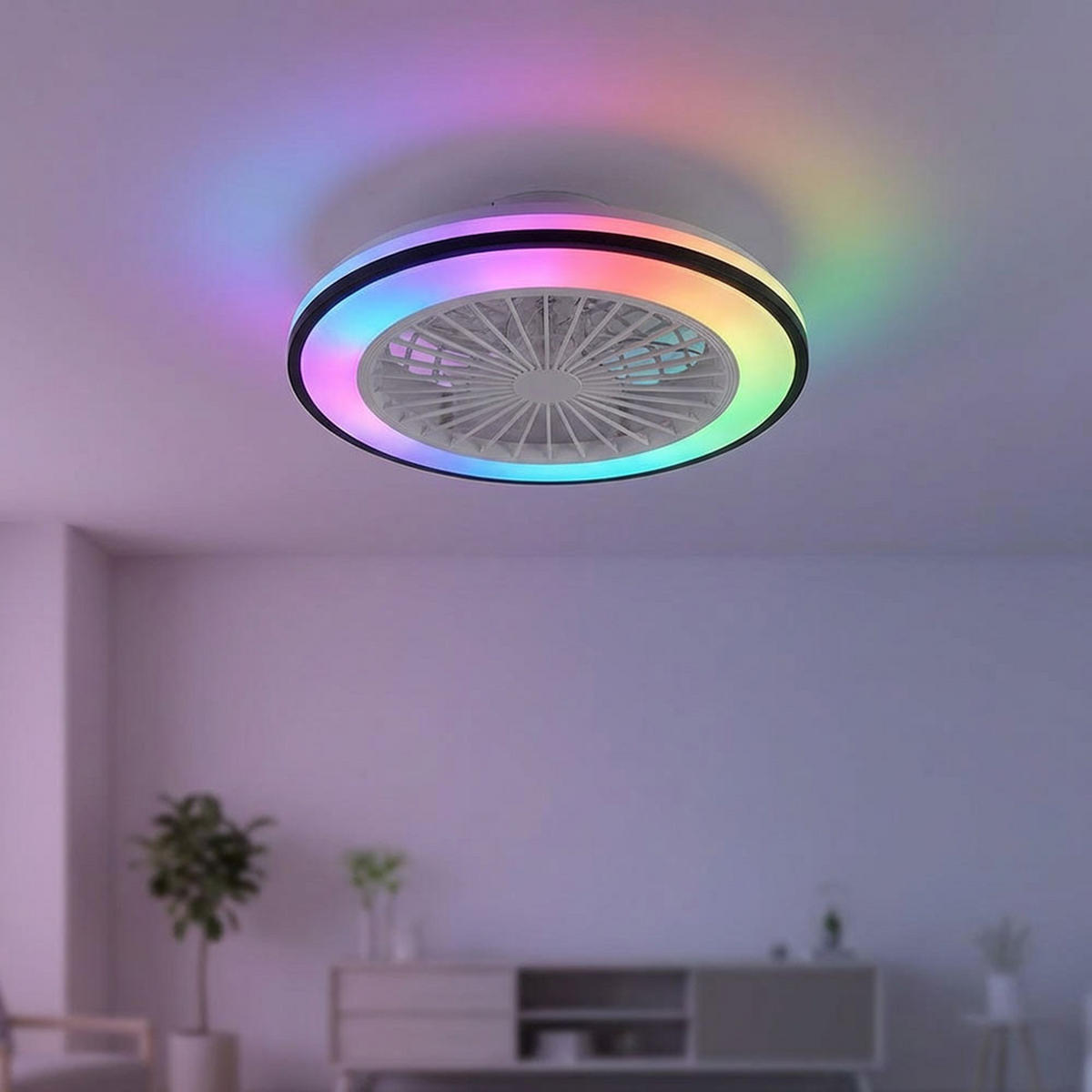 DECKENLEUCHTE LENO LED Schwarz, Ventilator - Schwarz, Metall (49/49/14.5cm)