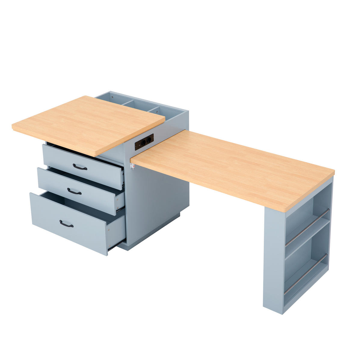 KÜCHENINSEL mit ausziehbarem Tisch LED 125,5-187,5 x 71 x 93 cm MDF Blue - Blau, Holzwerkstoff (71/93/125.5cm) - Meubliv