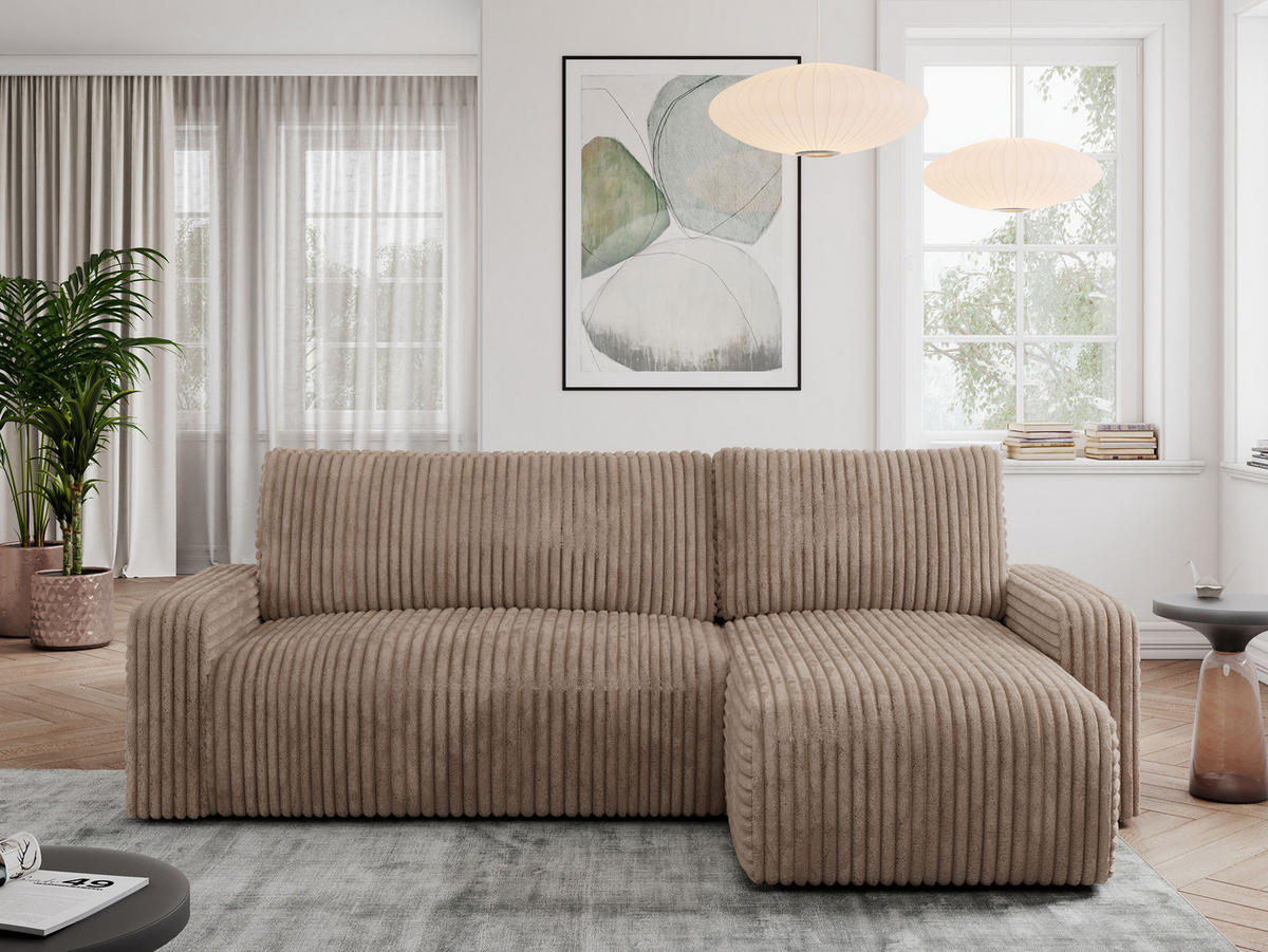 ECKSOFA ARGOS Braun Cord - Schwarz/Braun, Kunststoff/Textil (245/150cm) - MKS