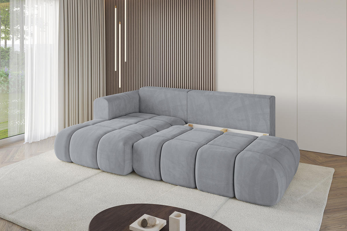 ECKSOFA Ottomane Links CLOUD-L 289x180x40 Hellgrau Velours - Hellgrau, Holzwerkstoff/Kunststoff (180/289cm) - ALTDECOR