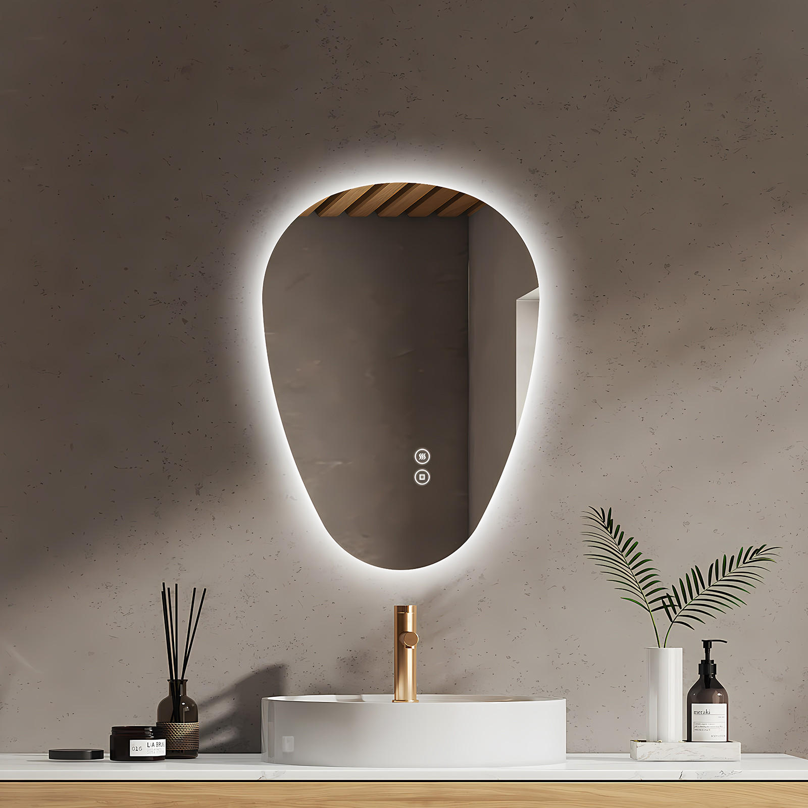 BADSPIEGEL mit Touch-Schalter, Dimmbar 60/45/3 cm - Weiß, Glas (45/2.9/60cm) - EMKE