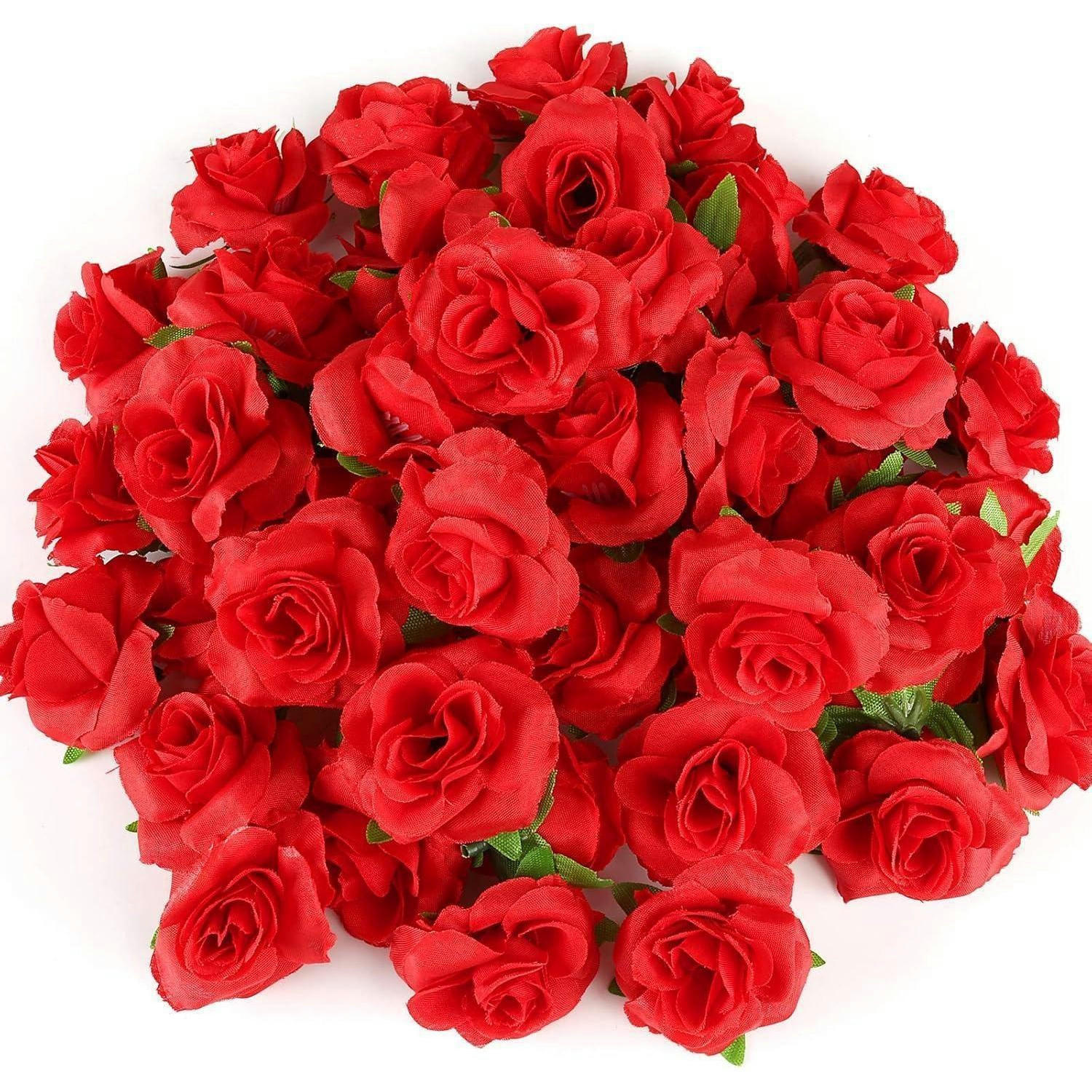 KÜNSTLICHE Blumenköpfe 50-teiliges Set Rot 4 cm - Rot, Textil (3.5cm)