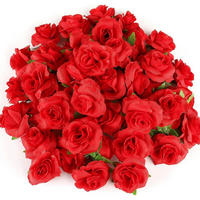 KÜNSTLICHE Blumenköpfe 50-teiliges Set Rot 4 cm - Rot, Textil (3.5cm)