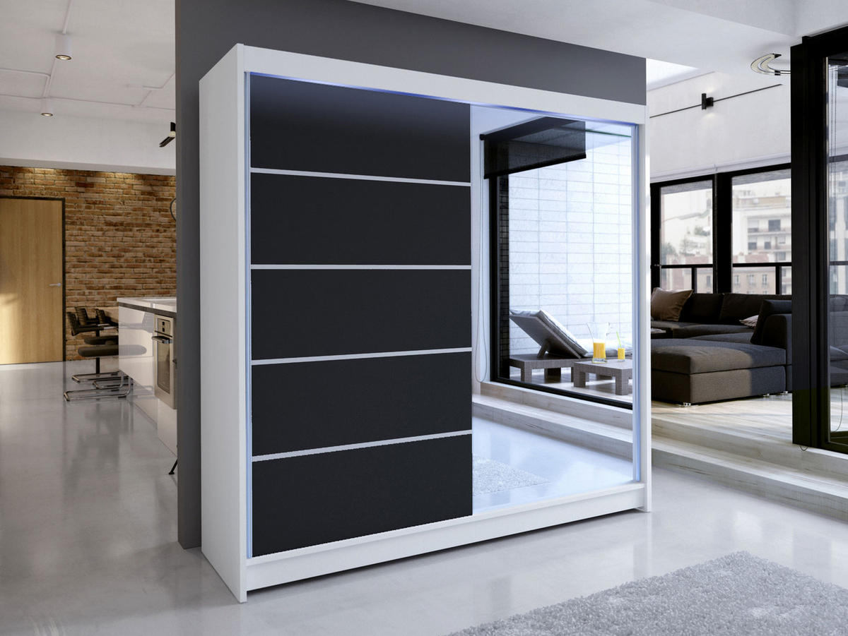 SCHWEBETÜRENSCHRANK Talin III, mit RGB LED Beleuchtung - Silberfarben/Multicolor, Holzwerkstoff/Metall (180/215/58cm) - MIRJAN24
