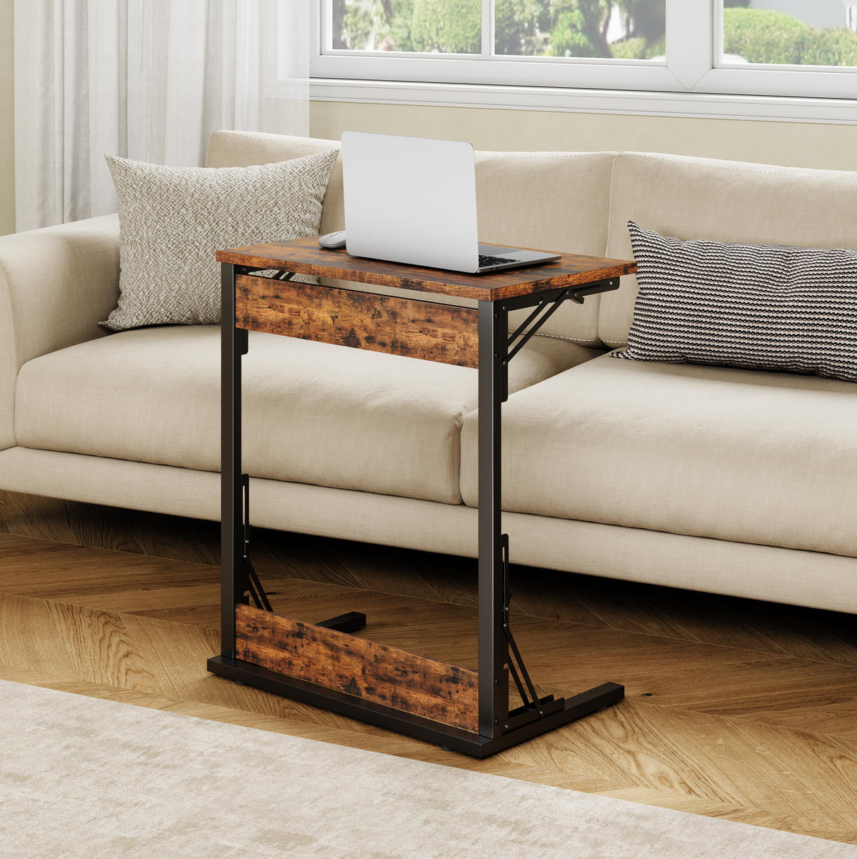 BEISTELLTISCH in C-Form klappbar 60 x 37 x 71 cm Holzoptik Rustic Brown - Braun, Metall (60/37/71cm) - Meubliv