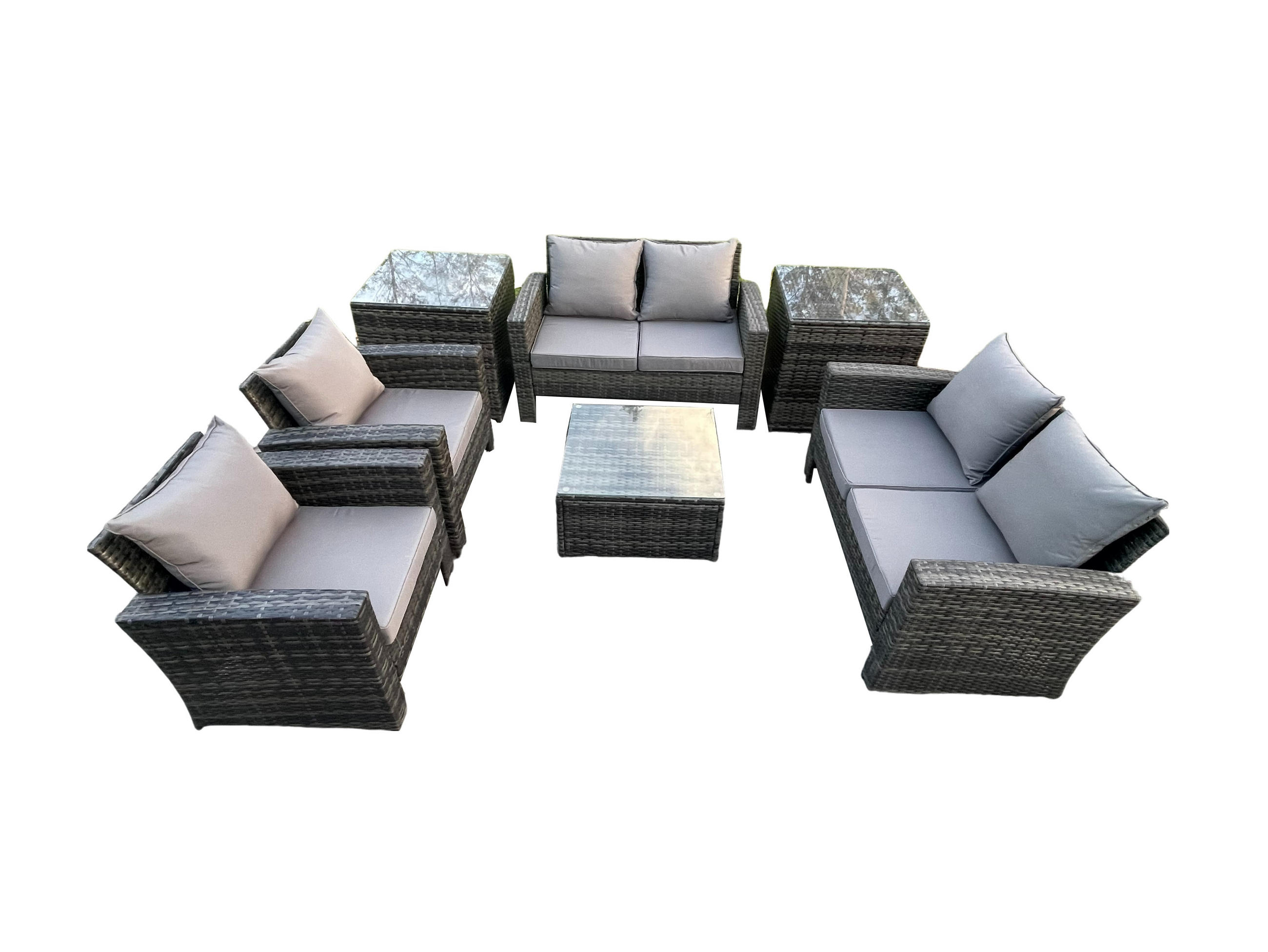 GARTENMÖBEL-SET mit Kissen Polyrattan Dunkelgrau 6-Sitzer - Dunkelgrau, Metall - Fimous