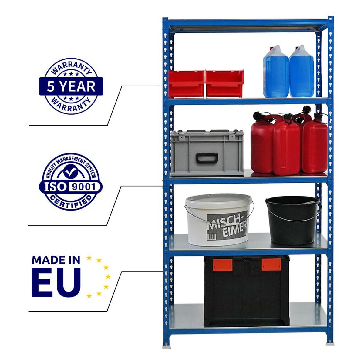 SCHWERLASTREGAL Metal Shark HxBxT 180 x 90 x 40 cm Fachlast 180 kg Blau-Verzinkt - Blau, Metall (90/180/40cm) - PROREGAL