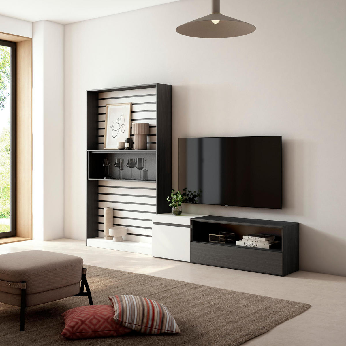 WOHNWAND weiß, schwarz, 260/35/186cm - Schwarz/Weiß, Holzwerkstoff (260/186/35cm) - Skraut Home