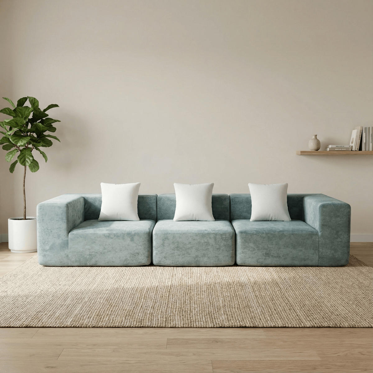 SOFA Pure 3-Sitzer - Salbei Weiß - Salbeigrün, Textil (300/62/100cm) - COCO Living