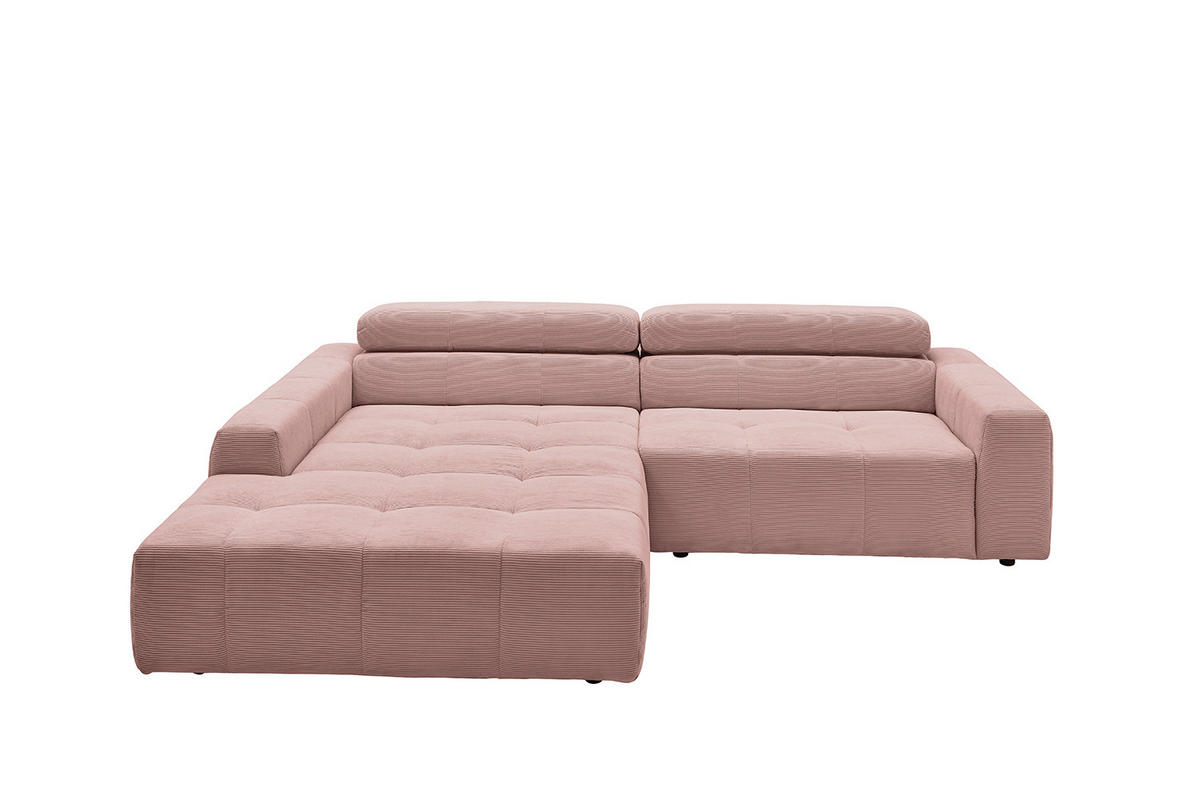 ECKSOFA MIT MOTORISCHEM SITZVORZUG RENO Pink Cord - Pink/Schwarz, Kunststoff/Textil (258/217cm) - KAWOLA