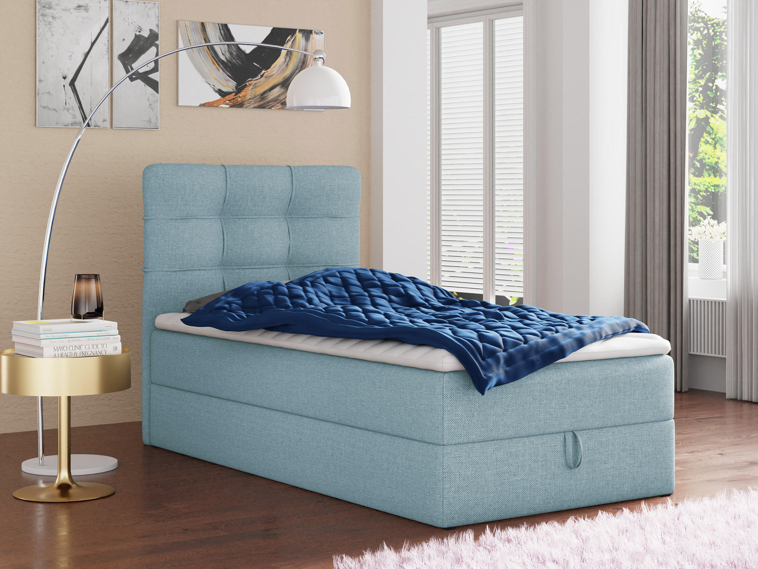 BOXBETT Best Mini - 90x200 - blau (Vidar 83, Webstoff) - Blau/Schwarz, Holz/Holzwerkstoff (90/200cm) - Sofnet