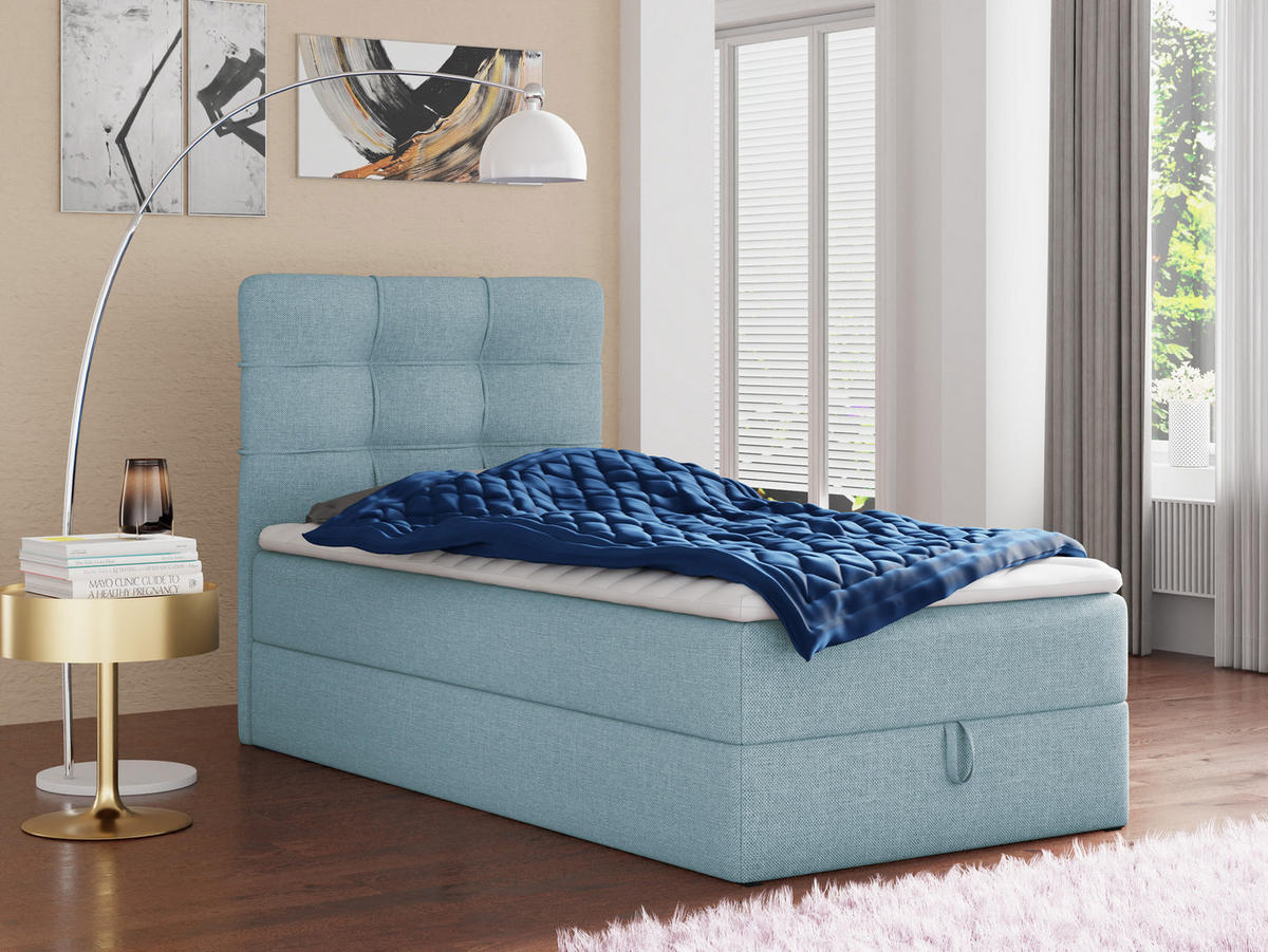 BOXBETT Best Mini - 90x200 - blau (Vidar 83, Webstoff) - Blau/Schwarz, Holz/Holzwerkstoff (90/200cm) - Sofnet