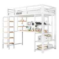 HOCHBETT 90/200 cm in Weiß mit LED, Steckdose, Schreibtisch und Ablagefächern aus Metall und Holz - Weiß, Holzwerkstoff/Metall (90/200cm) - CHICFURN
