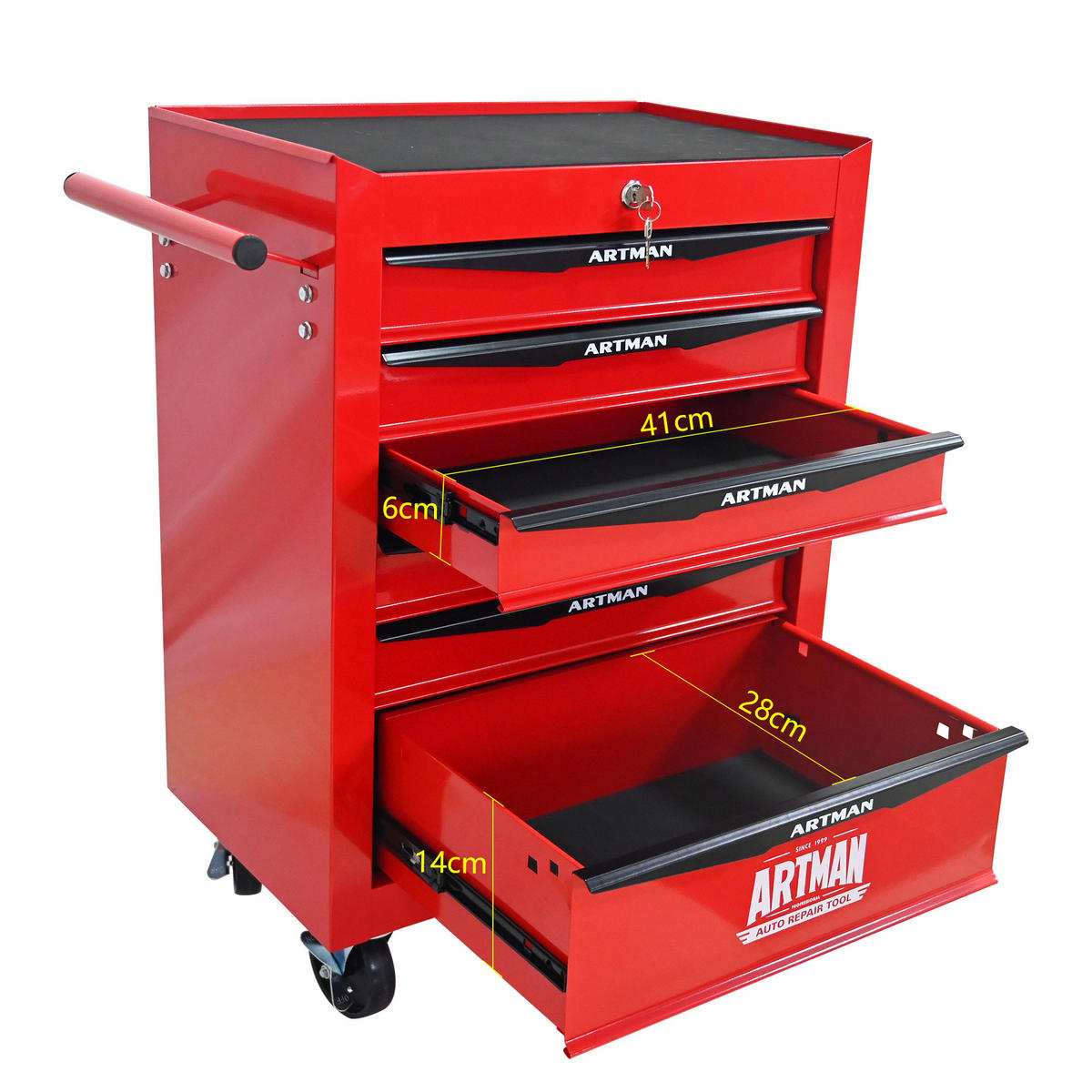 KOMBINATIONS-WERKZEUGKASTEN – 6 Schubladen, 508 mm (20 Zoll), mit 6 Schubladen, Farbgebung in Rot und Schwarz. - Multicolor, Metall (33/77.5/60cm) - DCA