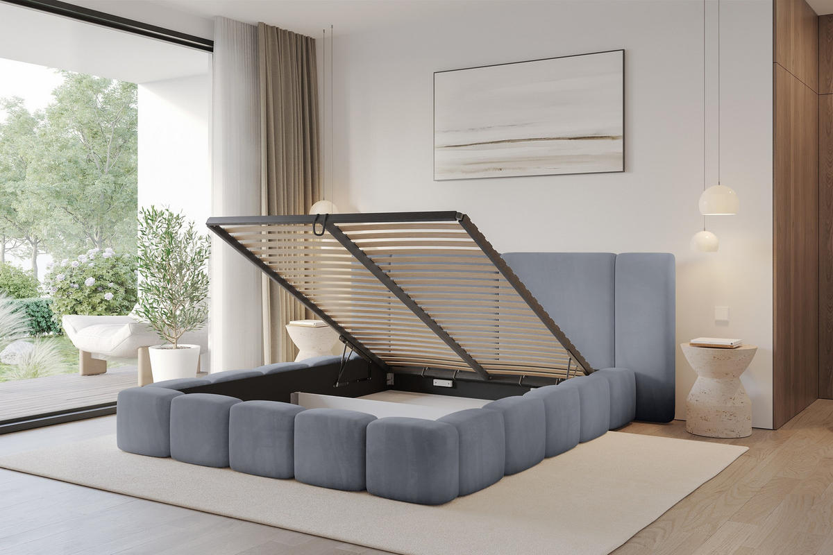 POLSTERBETT mit Bettkasten und Lattenrost, Bett mit Matratze H3/H4 - NILO 140x200 Grau - Grau, Holzwerkstoff/Textil (140/200cm) - ALTDECOR