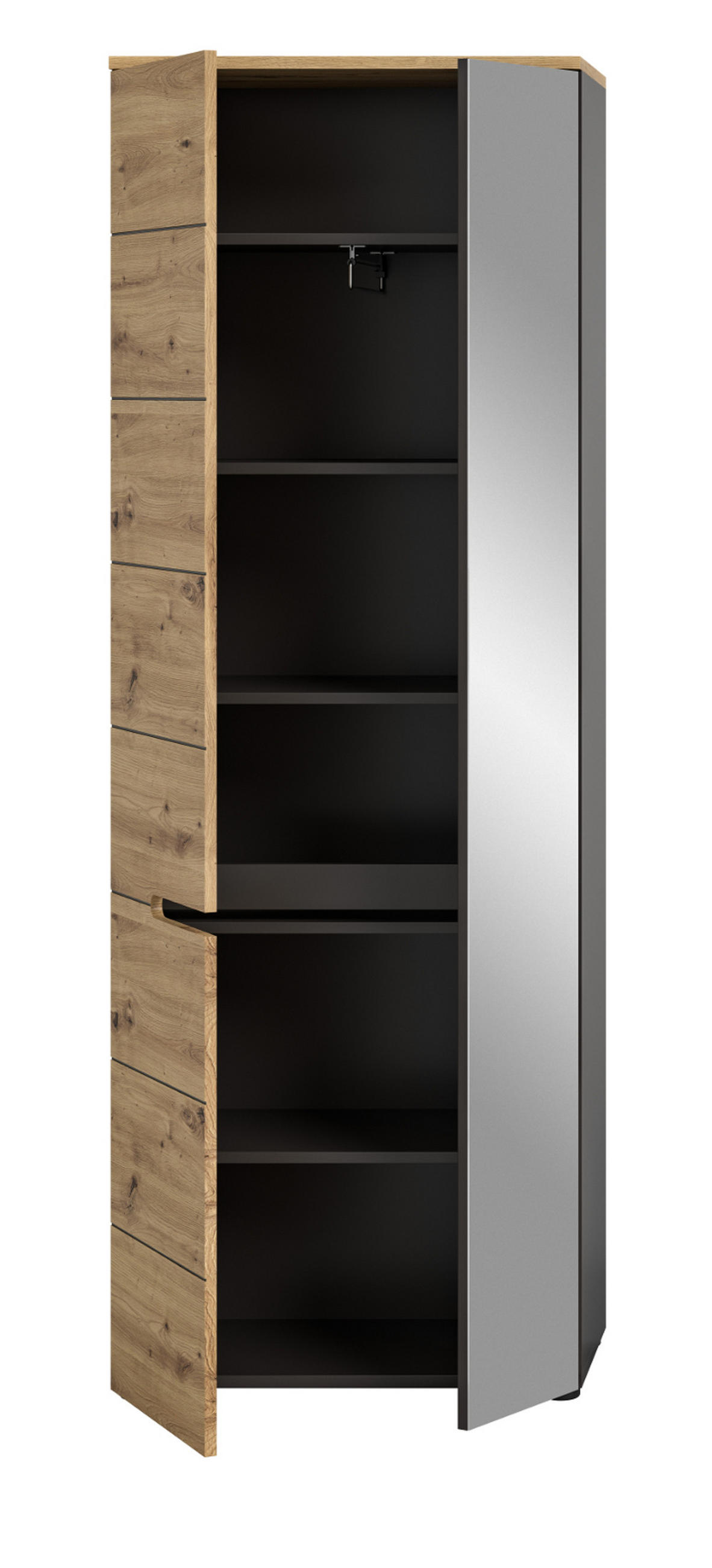 GARDEROBENSCHRANK Schuhschrank Eiche Artisan grau 65 cm mit Soft-Close - Schwarz/Eiche Artisan, Glas/Holz (65/190/37cm) - Inn.Furn