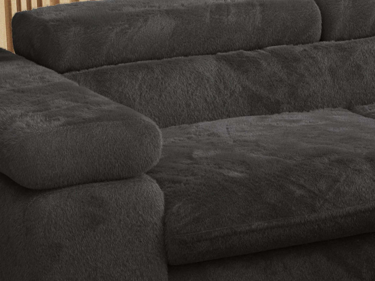 ECKSOFA PEDRO L Anthrazit Plüsch - Rechts Seite - Anthrazit/Schwarz, Textil/Metall (273/208cm) - MKS