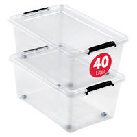 AUFBEWAHRUNGSBOXEN mit Deckel 40l im 2er Set - Transparent, Kunststoff (39/26/58cm) - BOXXivo
