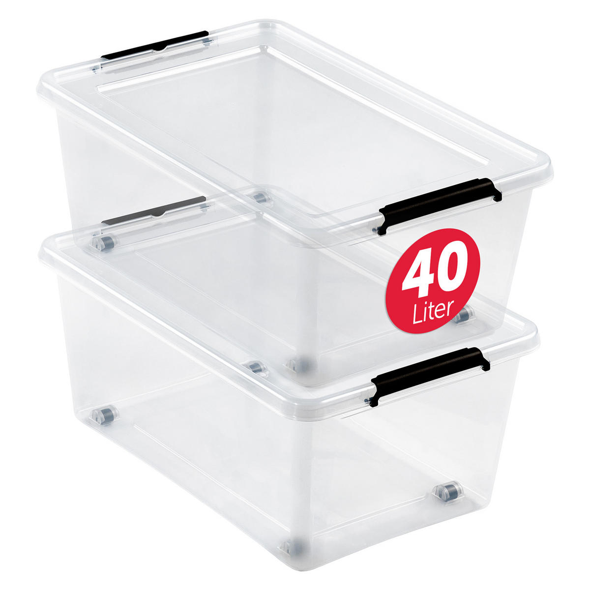 AUFBEWAHRUNGSBOXEN mit Deckel 40l im 2er Set - Transparent, Kunststoff (39/26/58cm) - BOXXivo
