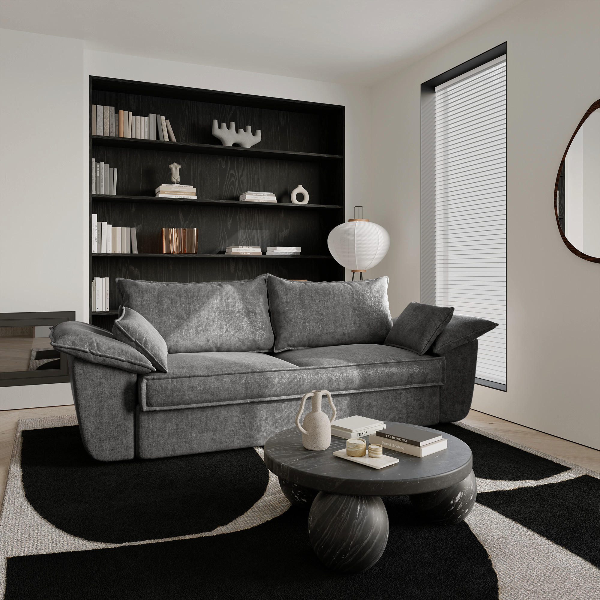 SOFA 3-Sitzer Samt Graphitgrau 232cm - Graphitfarben/Grau, Textil (232/92/102cm) - Sia Home