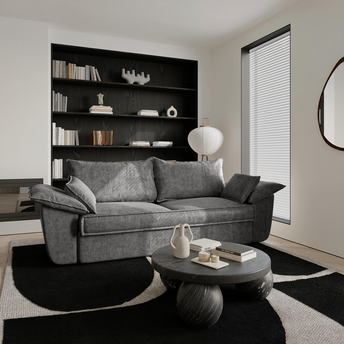 SOFA 3-Sitzer Samt Graphitgrau 232cm - Graphitfarben/Grau, Textil (232/92/102cm) - Sia Home