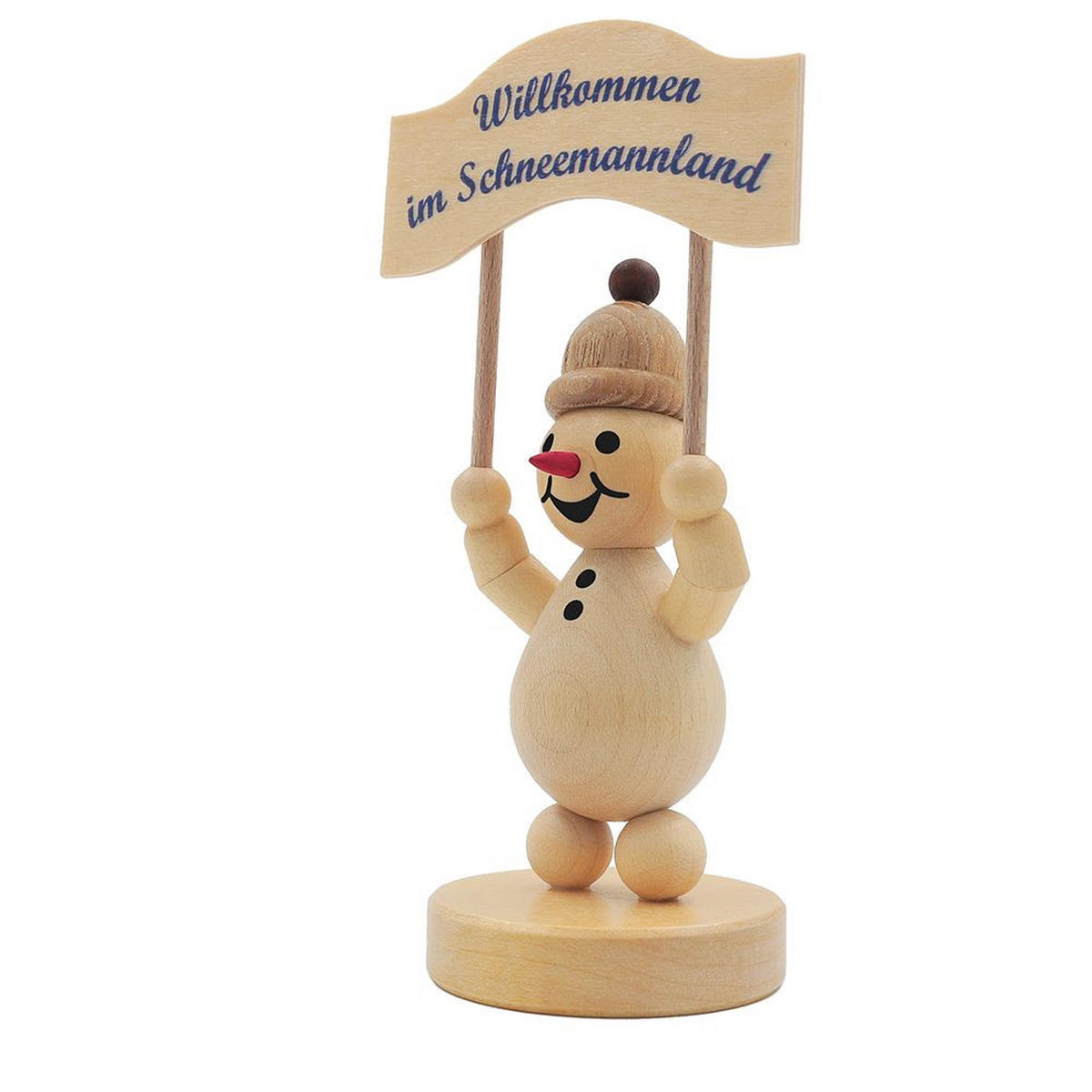 HOLZFIGUR Schneemann Junior mit Willkommengruß auf Sockel 9 cm - Multicolor, Holz (5/1/0.1cm)