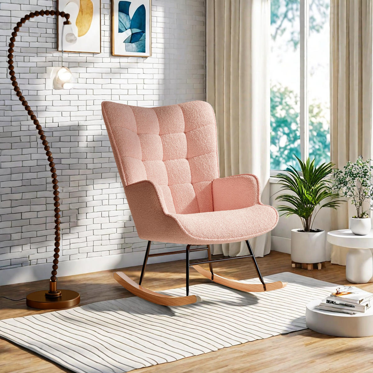 SCHAUKELSTUHL rosa teddy gesteppt wohnzimmer - Pink, Holzwerkstoff (75/92/53.5cm) - SHOPENTRA