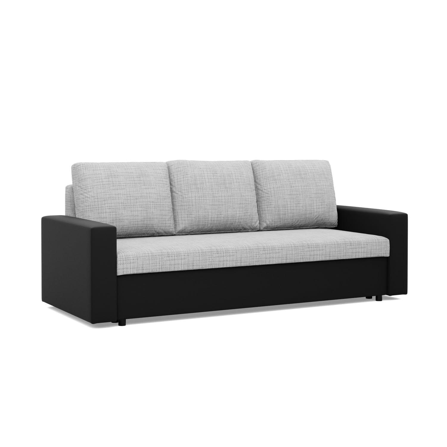 SOFA 3-SITZER MIT SCHLAFFUNKTION LUNA, Grau + Schwarz - Schwarz/Grau, Textil (220/92/92cm)
