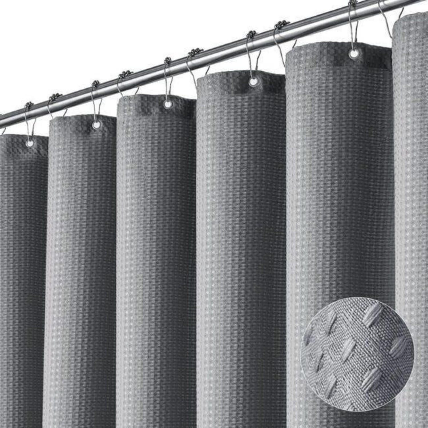 DUSCHVORHANG Grau 180 x 200 cm Stoff dick strukturiert Waffelstruktur Badezimmer - Grau, Textil (180/200cm) - MCBOSON