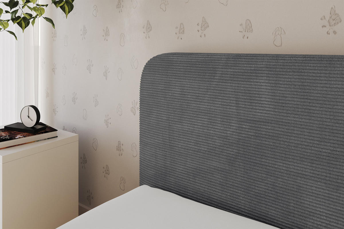 EINZELLBETT Jugendbett mit Bettkasten, Rechts - ALVY 80x200 Dunkelgrau - Schieferfarben, Holzwerkstoff/Textil (80/200cm) - ALTDECOR