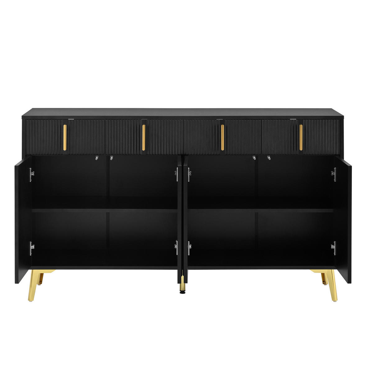SIDEBOARD mit 4 Türen und 4 Schubladen 140 x 38 x 82 cm Schwarz - Schwarz, Holzwerkstoff (140/82/38cm) - Meubliv