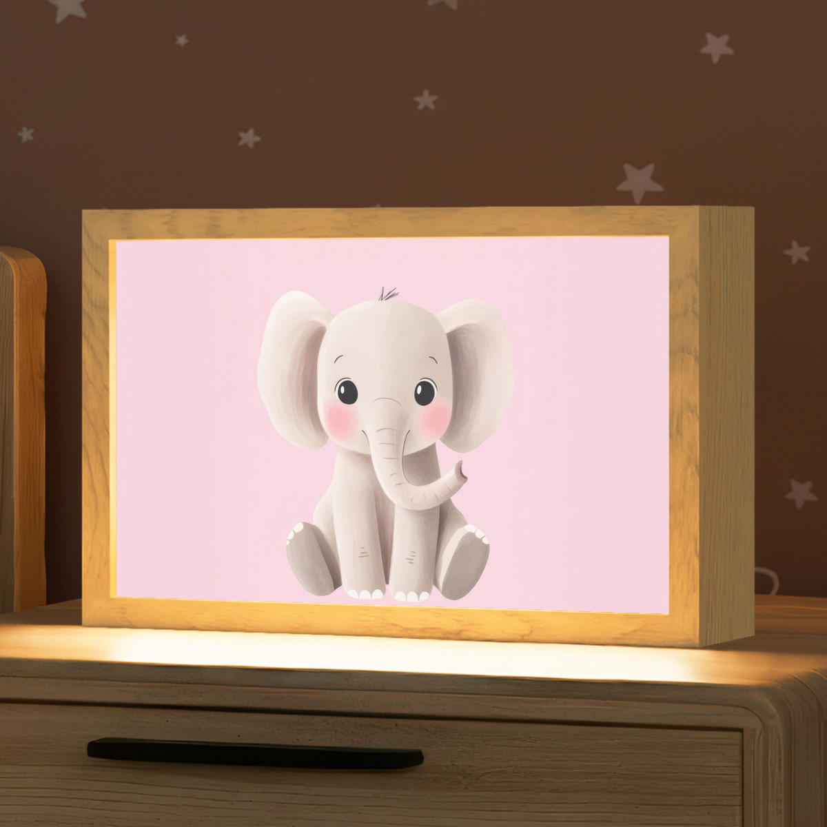 NACHTTISCHLAMPE Elefant - Baby - Rosa - Cartoon 30x20 cm - Rosa, Holzwerkstoff (8/30/20cm)