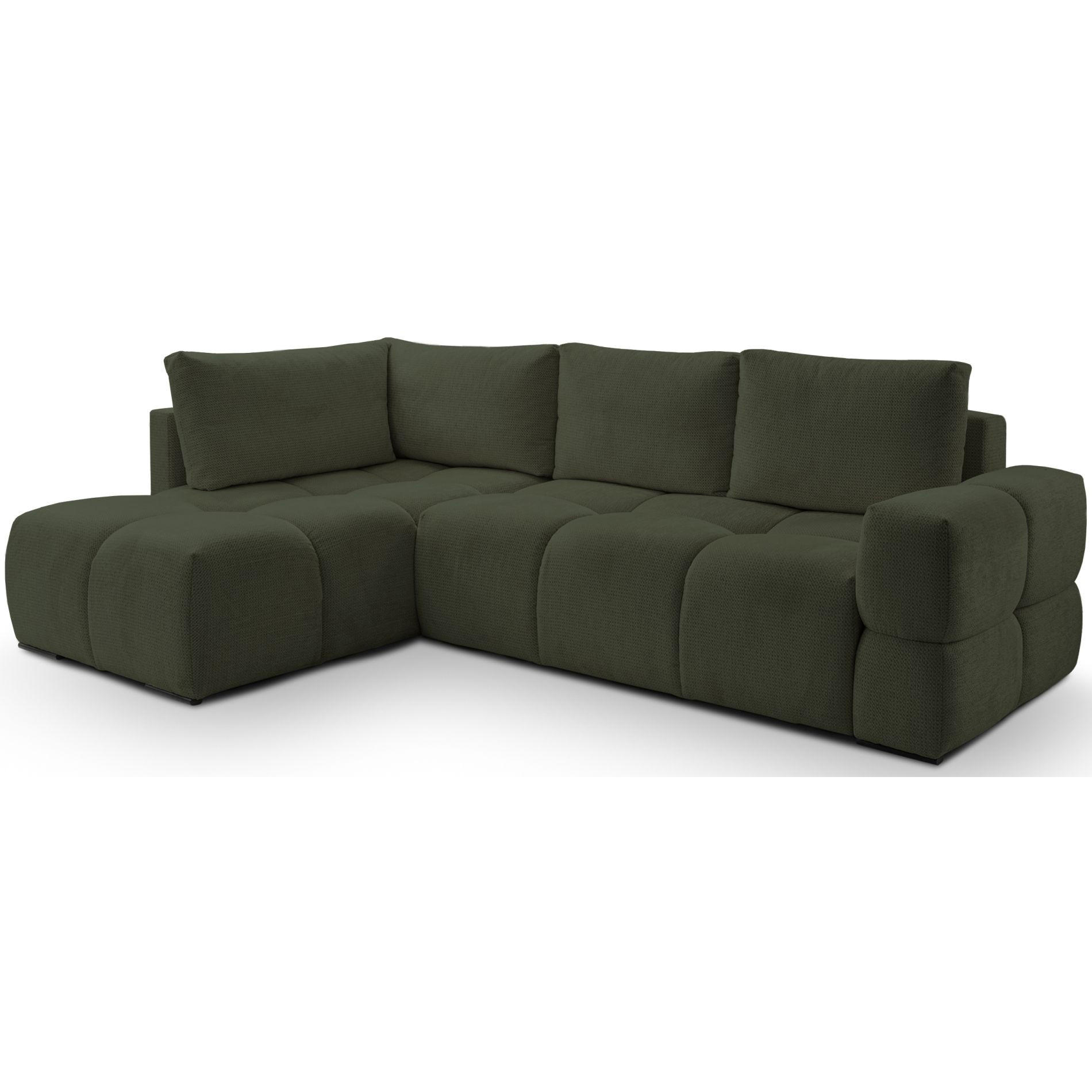 ECKSOFA Taremi mit Chenillebezug Olivgrün, beidseitig - Schwarz/Olivgrün, Textil (267/185cm) - Selsey