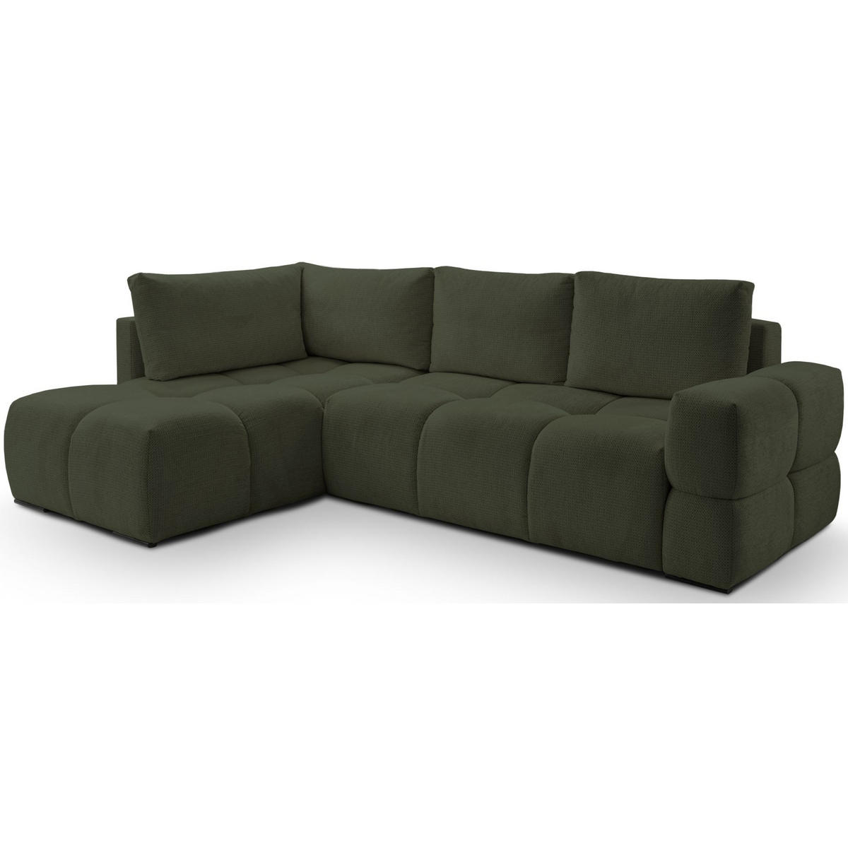 ECKSOFA Taremi mit Chenillebezug Olivgrün, beidseitig - Schwarz/Olivgrün, Textil (267/185cm) - Selsey