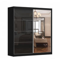 SCHWEBETÜRENSCHRANK Multi 31 Schwarz, Schwarz + Spiegel, ohne LED Beleuchtung 203 cm - Schwarz/Alufarben, Glas/Holzwerkstoff (203/218/61cm) - imoebel24