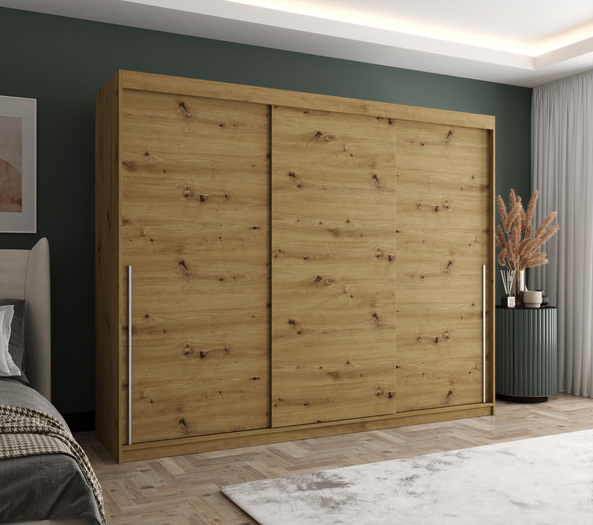 SCHIEBETÜRENSCHRANK 250 cm Breite Artisan mit silbernem Griff - Silberfarben/Eiche Artisan, Holzwerkstoff (250/200/62cm) - Home Collective