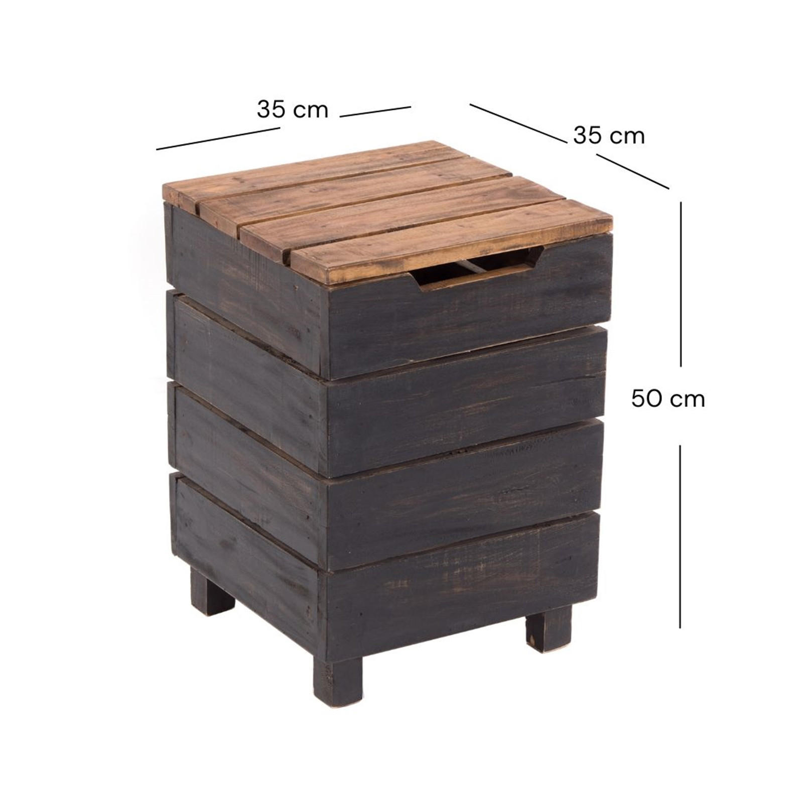 WÄSCHEKORB STORAGE 50 Massivholz, klappbarer Deckel 04 schwarz-natur - Graubraun, Holz (35/50/35cm) - DESIGN DELIGHTS