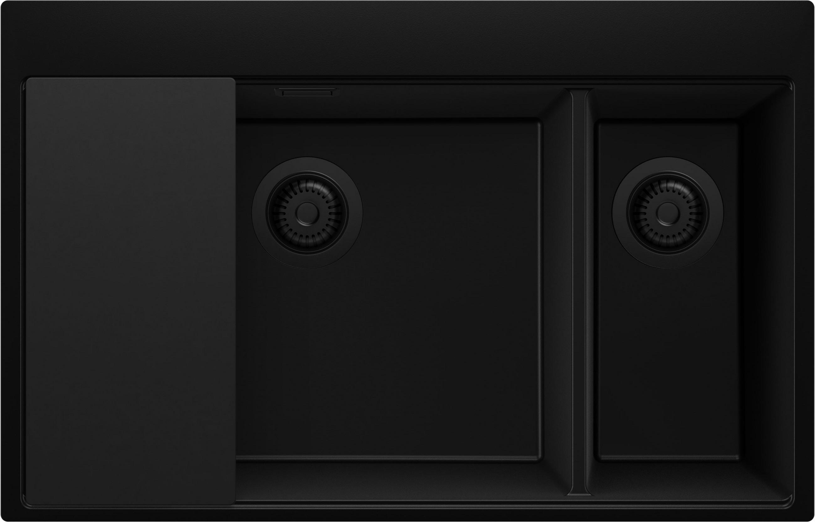 SPÜLBECKEN Oslo Duo, 2-er set Alles Schwarz 78/50 cm 2 Becken + Ablauf-Set + Schneidebrett ab 80er Unterschrank - Schwarz, Kunststoff (78/20/50cm) - Primagran