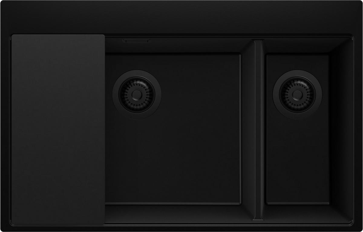 SPÜLBECKEN Oslo Duo, 2-er set Alles Schwarz 78/50 cm 2 Becken + Ablauf-Set + Schneidebrett ab 80er Unterschrank - Schwarz, Kunststoff (78/20/50cm) - Primagran